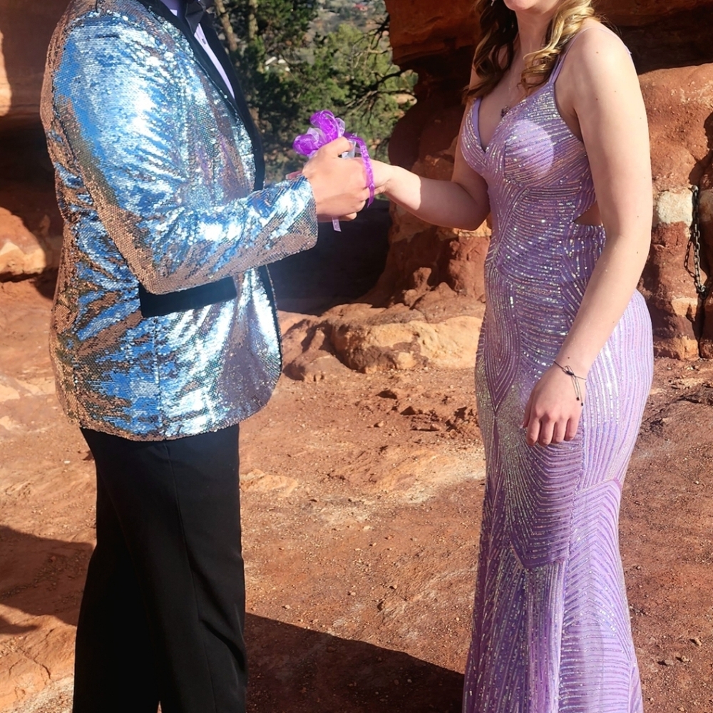 Silver Sequence Mens One Button Jacket Large Coof… - image 4